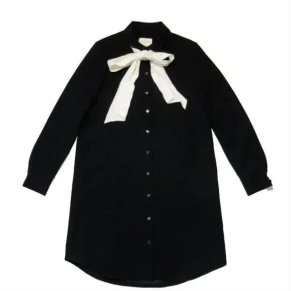 NWOT Kate Spade Griffin in Black Cream Necktie Crepe Shirt Dress - Size 14 - Picture 2 of 5